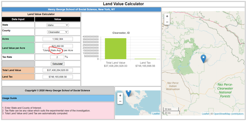 Figure 5 – State Average Example – Clearwater, Idaho