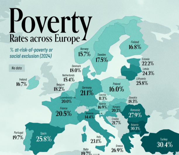 Mapped: Europe’s Poverty Rates by Country