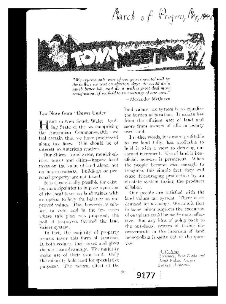 A.G. Huie, “Tax Note From ‘Down Under’” March of Progress (May 1946)