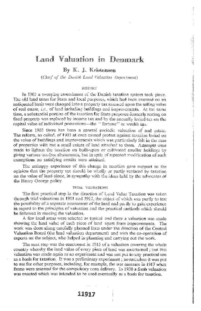 K.J. Kristensen, “Land Valuation in Denmark.” Reprinted 1946