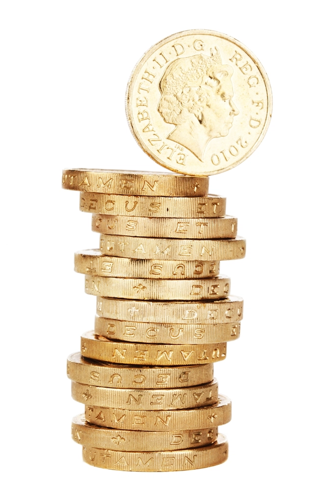 Stack of British one-pound coins
