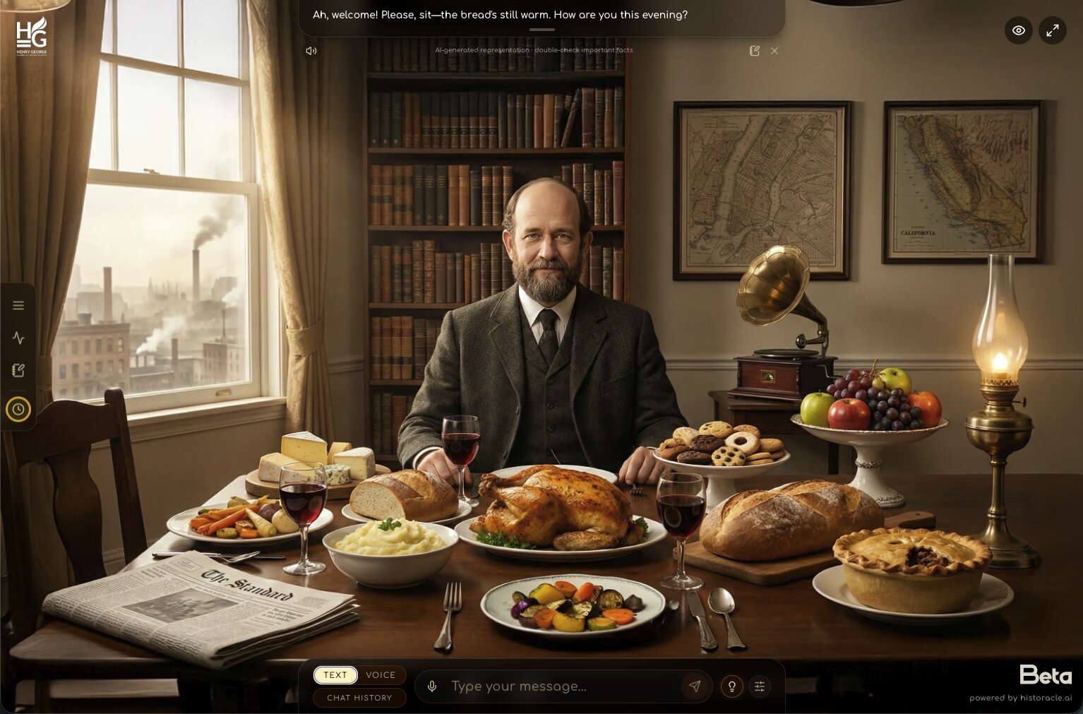 The message box with the Text mode selected beneath the dinner scene