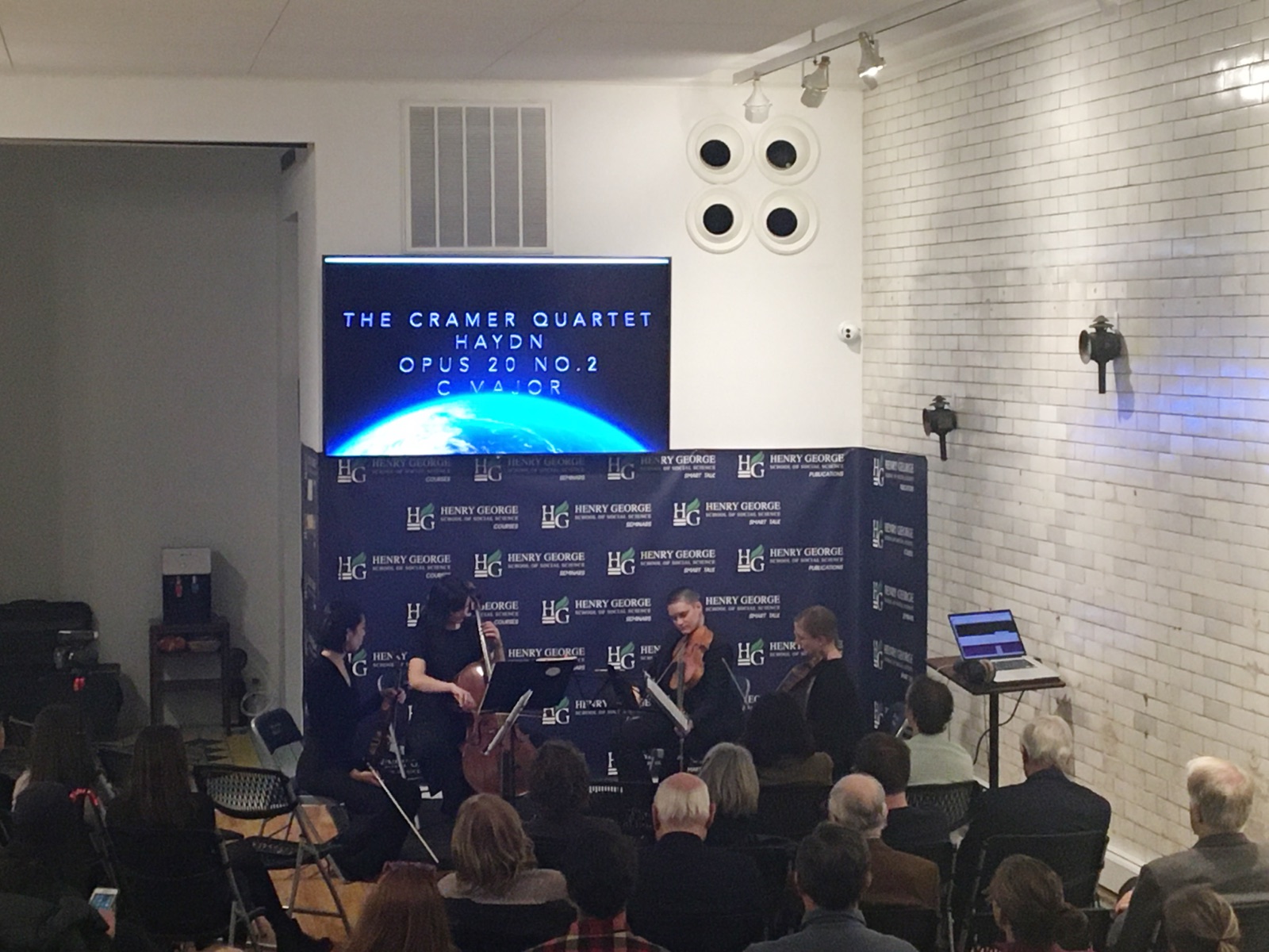 The Cramer Quartet performing Haydn at the Henry George School in 2019